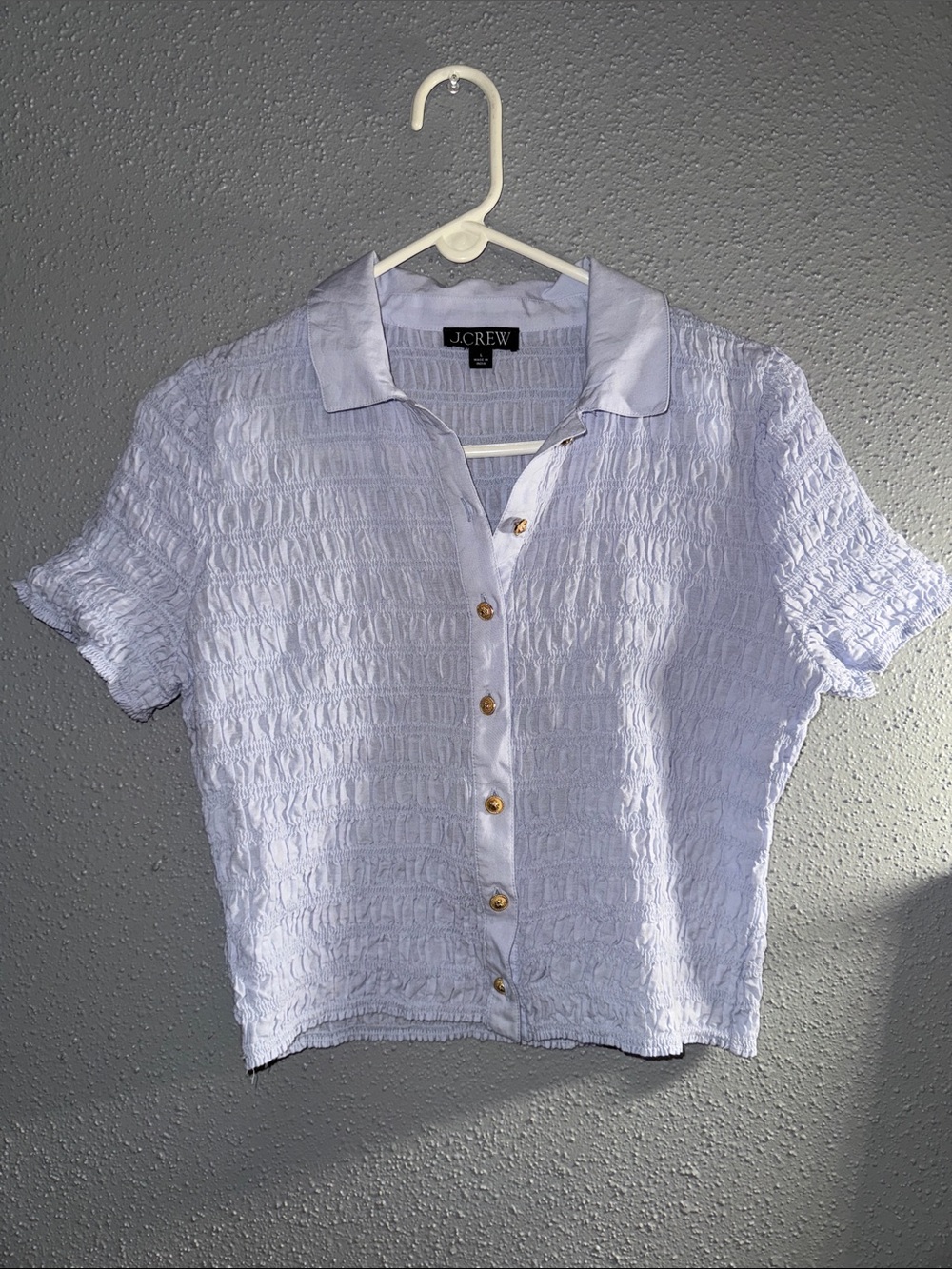 J.Crew White Textured Short-Sleeve Button-Down Shirt